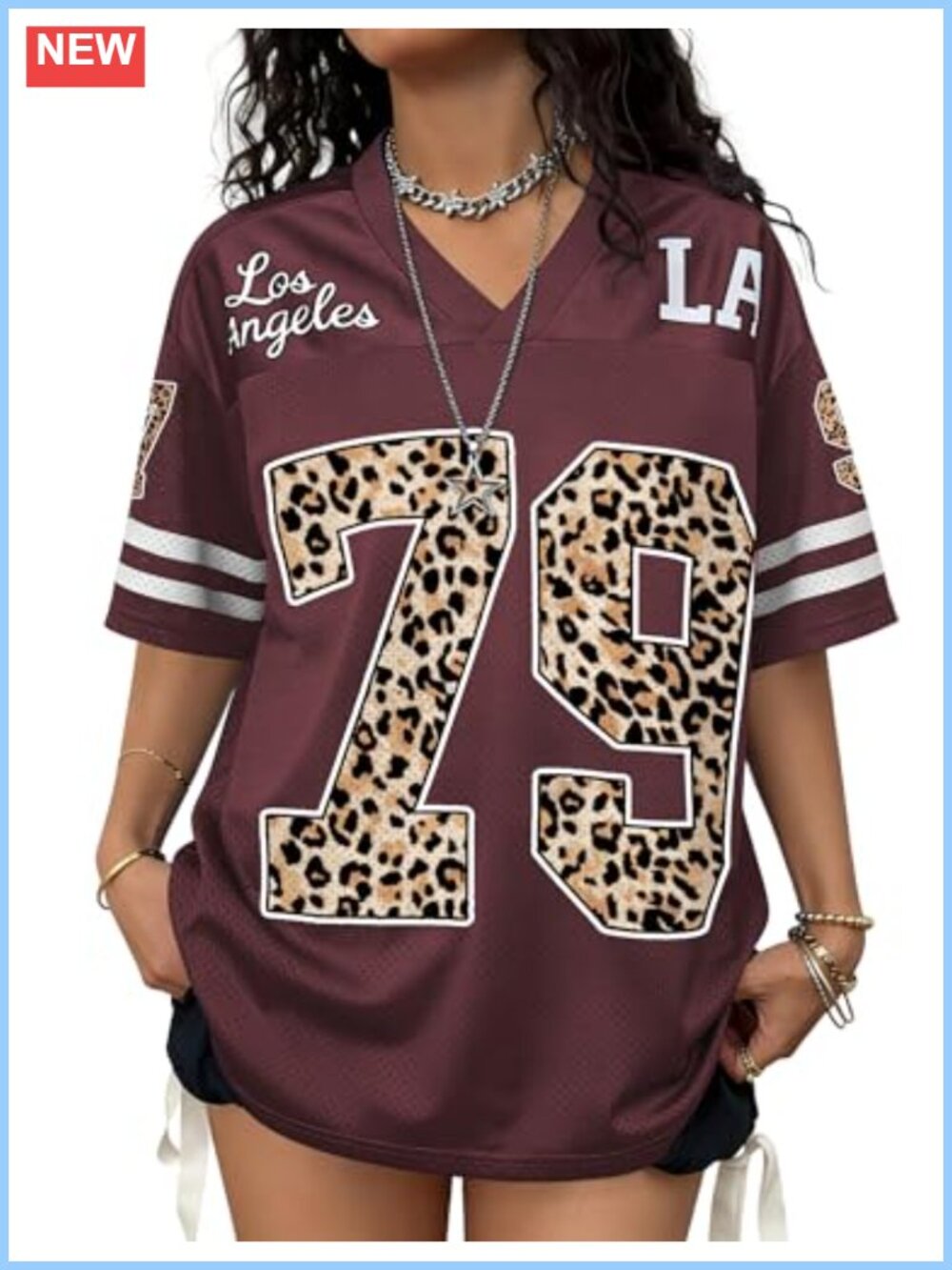 Oversized Soccer Jersey V-Neck Graphic Tee Y2K Women Top